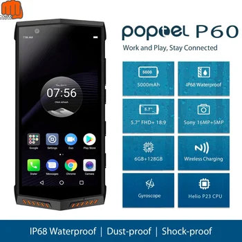 Перейти на Алиэкспресс и купить Защищенный смартфон Poptel P60, 6 + 128 ГБ ОЗУ, Беспроводная зарядка, сканер лица, аккумулятор 5000 мАч, двойная камера NFC 16 МП, 2020