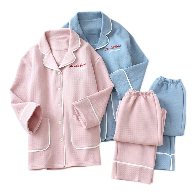 

Winter warm Japanese pajamas sets women scuba 100% cotton quilted women sleepwear long sleeve quality pyjamas women
