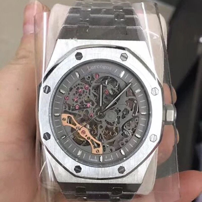 

2020 Luxury Brand Automatic Mechanical silver grey Men Watch Sapphire Glass Transparent Skeleton Gold Tourbillion Watches AAA+