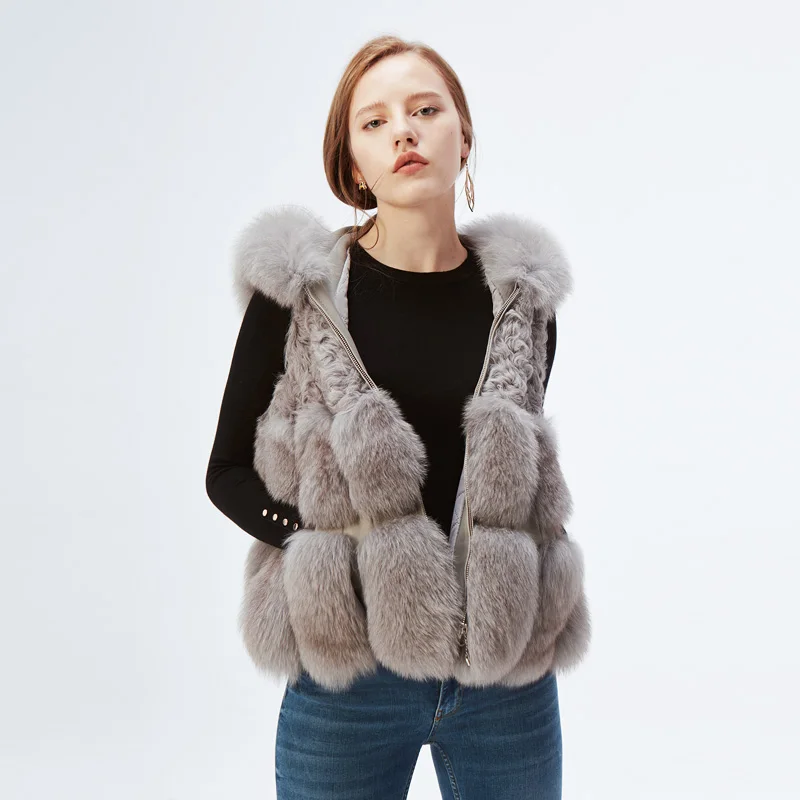 Women Real Farm 100% Mongolian Lamb Fur Vest Gilet Waistcoat Jacket Coat Winter