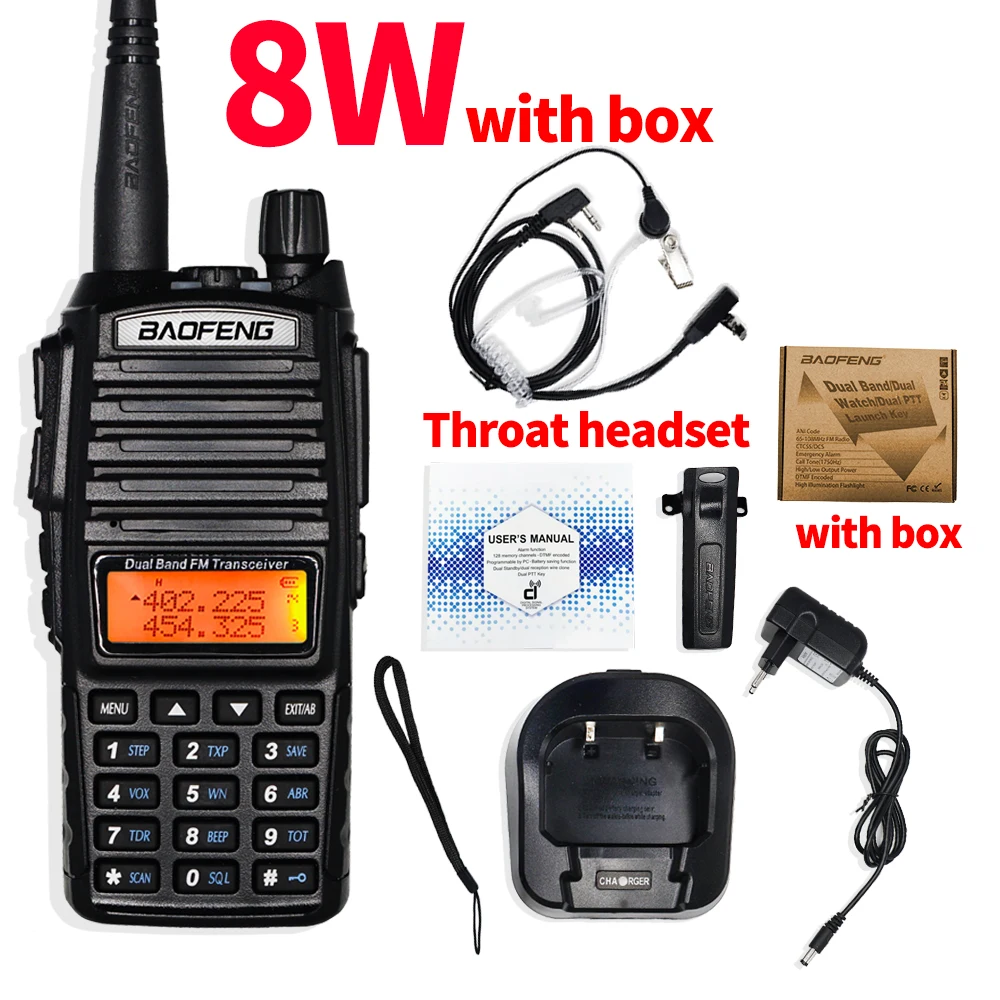 Baofeng UV-82 иди и болтай Walkie Talkie 8 Вт Мощность Портативный двухстороннее радио UV82HP Tri-Мощность двойной PTT Ham CB радио 10 км UV82 охотничий оптический трансивер - Цвет: 8W Throat headset