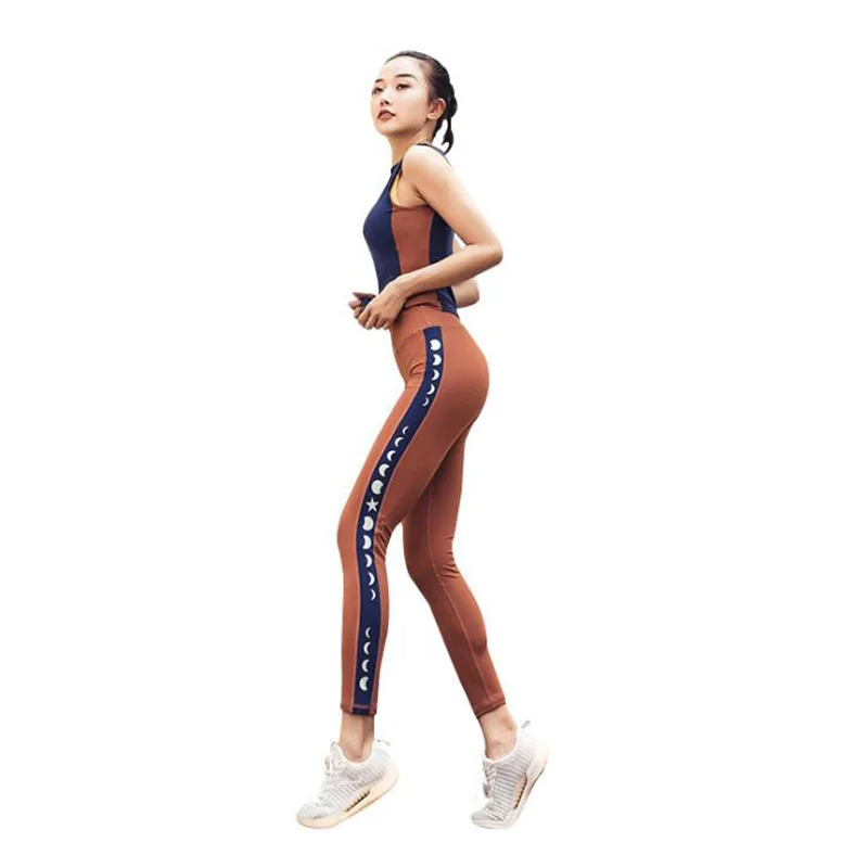 2Pcs set Women Yoga Set Sports Suits 2PCS Fitness Gym Clothing Workout Sets Sport Vest+Slim High waist Yoga Pants stitching sports Sets - Цвет: 2Pcs set