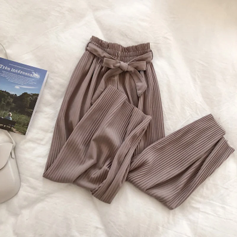 Style 06 Летние однотонные плиссированные широкие брюки корейские прямые укороченные брюки женские брюки для отдыха разные цвета на выбор - Цвет: Style 06