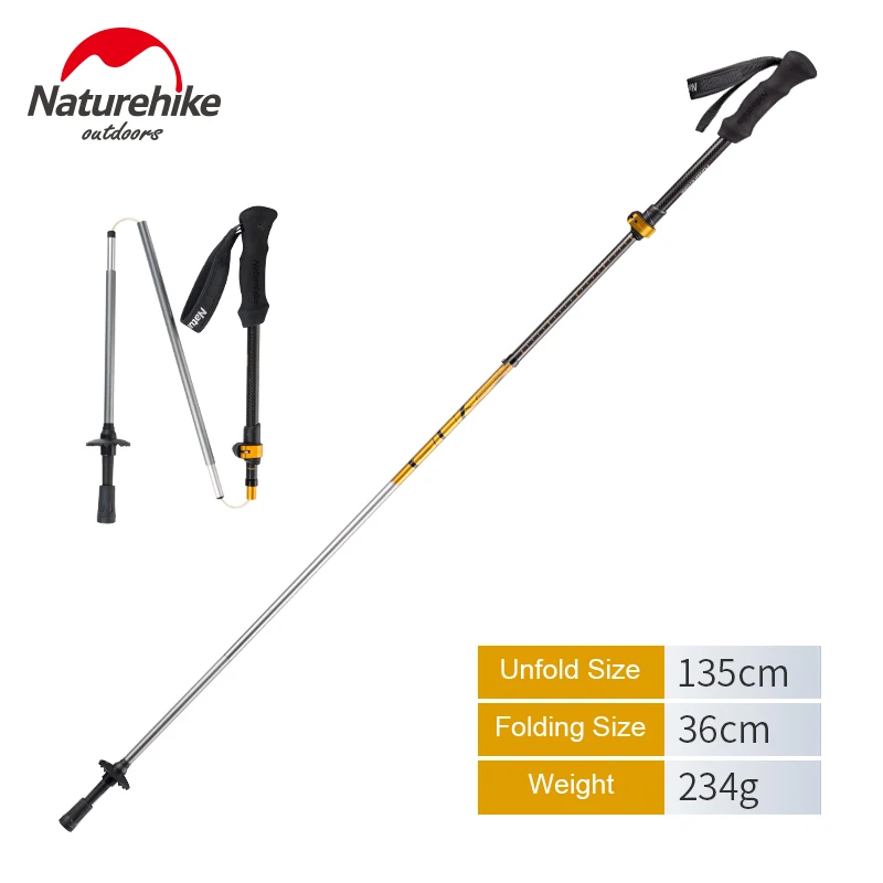 Orange NatureHike 1 шт. 5 секций углеродное волокно Портативный Сверхлегкий Регулируемый трости для прогулок Кемпинг треккинговые палки походные палки - Цвет: Orange