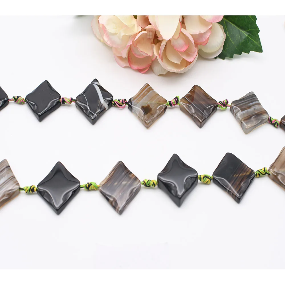 2strands/lot 25mm Natural Smooth Grey stripe Square shape Agate stone beads For DIY Bracelet Necklace Jewelry Making Strand 15