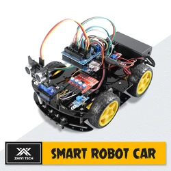 Zhiyitech – Kit de voiture Robot intelligent 4WD pour projet de programmation Arduino, démarreur électronique mis à niveau V2.0 avec Module ultrasonique 