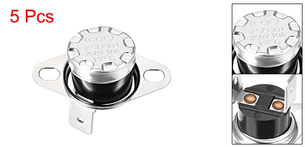 140 Celsius degree Uxcell 5 шт. переключатель контроля температуры KSD301 40 °C-150 °C термостат 250V 10A нормально закрытый прямоугольный штырь большой емкости - Цвет: 140 Celsius degree