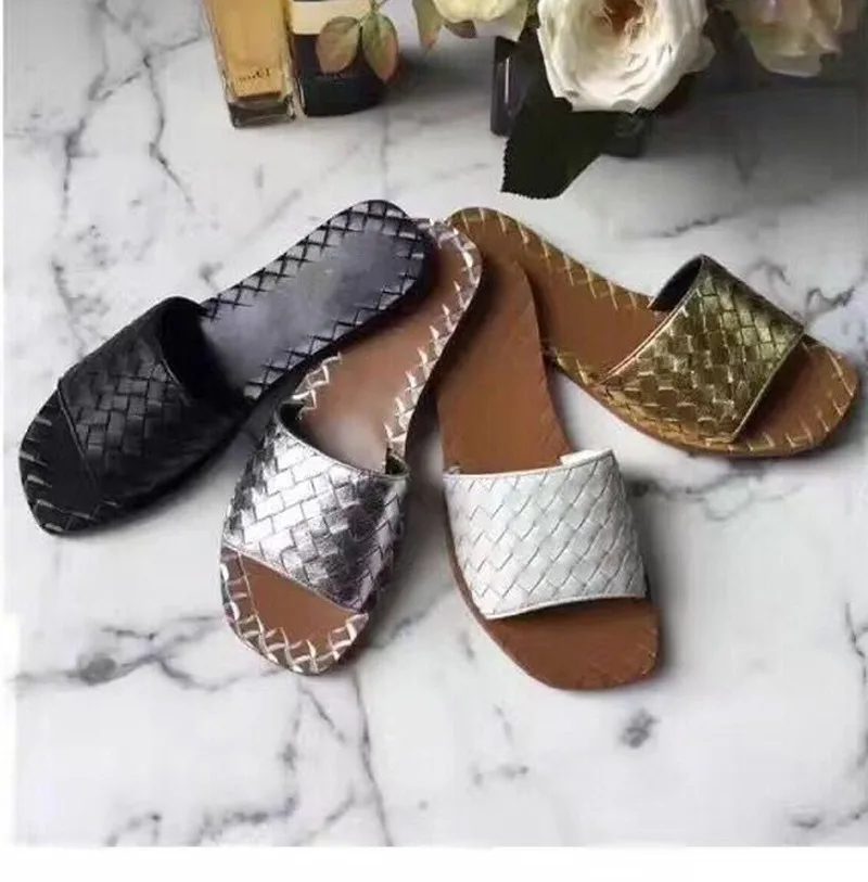 

Spring New Braided Leather Flat-bottomed Round Head One Word Sandals European and American Fashion British Women's Shoes