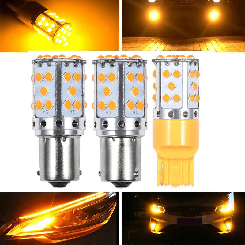 

2PCS T20 1156 7740 LED No Hyper Flash Bulb PY21W BAU15S Car Turn Signal Light Canbus No Error white/Amber 3030 35SMD 2100LM