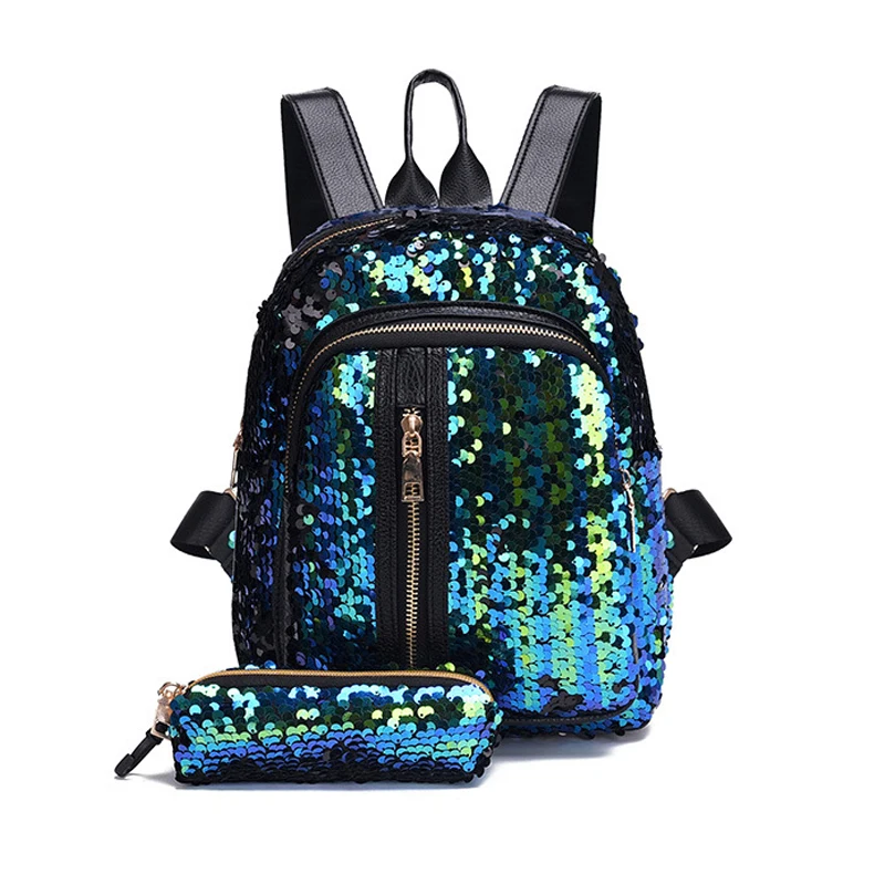 

2020 new sequined two-piece backpack shiny student backpack female bag middle school student school bag