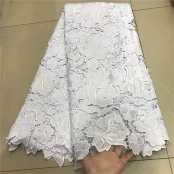 

Latest African Hand cut Swiss Voile Lace Fabric High Quality Double Organza Lace In Switzerland With lots of Stone Lace WHITE