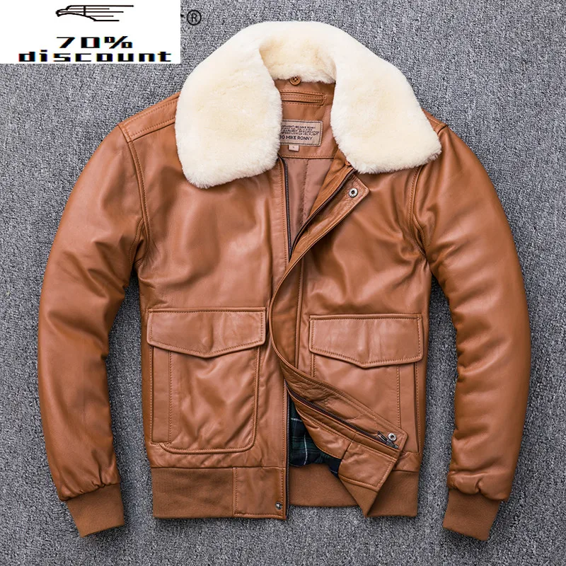 

Men's Leather Jacket Autumn Winter Genuine Leather Sheepskin Coat for Men Plus Size Bomber Jacket Parka 2020 KJ2530