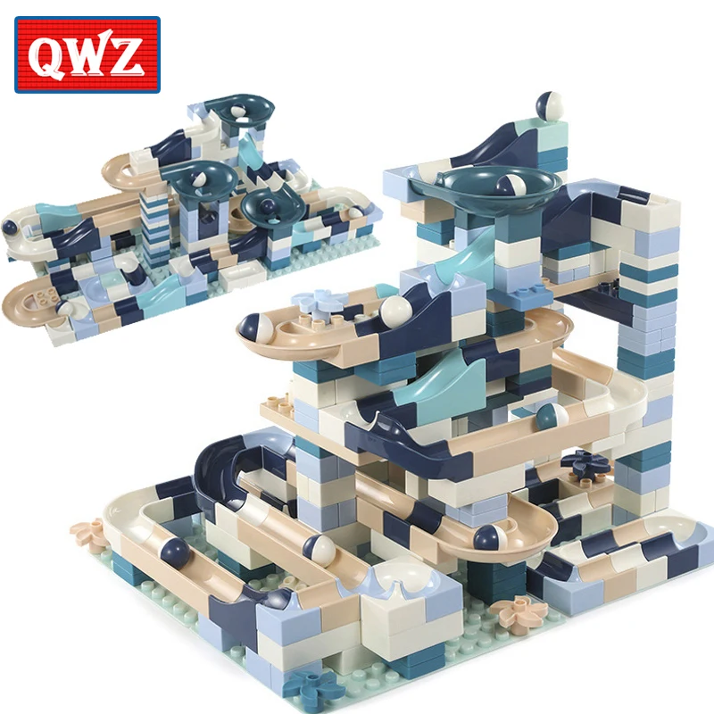 

QWZ 80-360 PCS Marble Race Run Compatible LegoINGlys Duploed Building Blocks Funnel Slide Blocks DIY Bricks Toys For Children