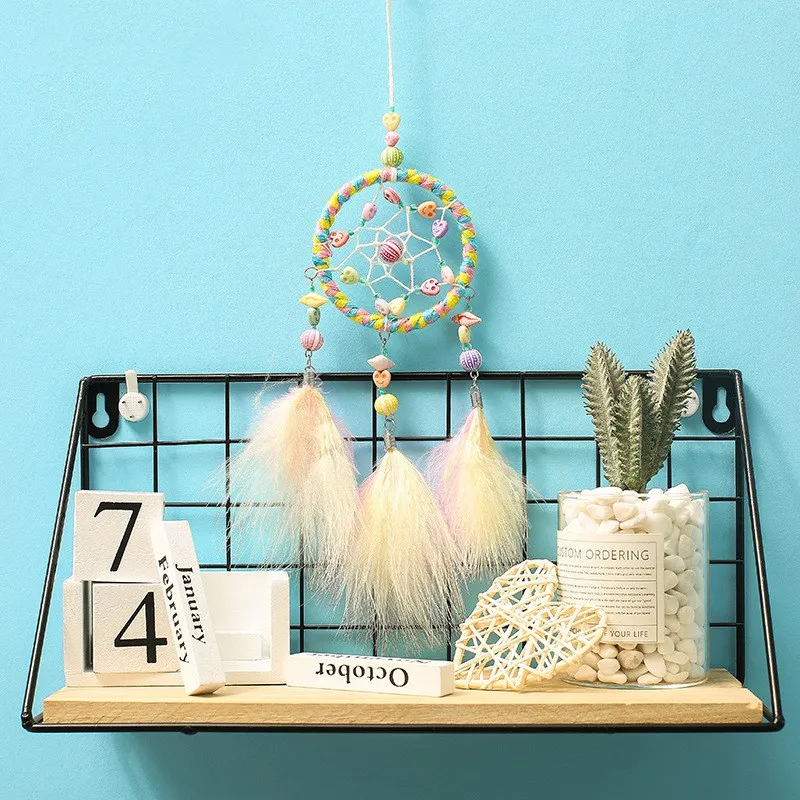 

Candy color Wind Chimes Dream Catcher Car Accessory Feather Car Mirror Hanging Pendant In Ethnic Home Decor Lucky Car Ornaments