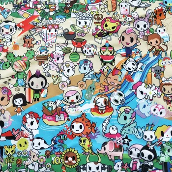 

145cm Width Cartoon Cat Unicorn Rainbow Cow Printed Canvas Fabric For Cushion Cover/Diy Handbag/Slipcover/Curtain DIY Sewing