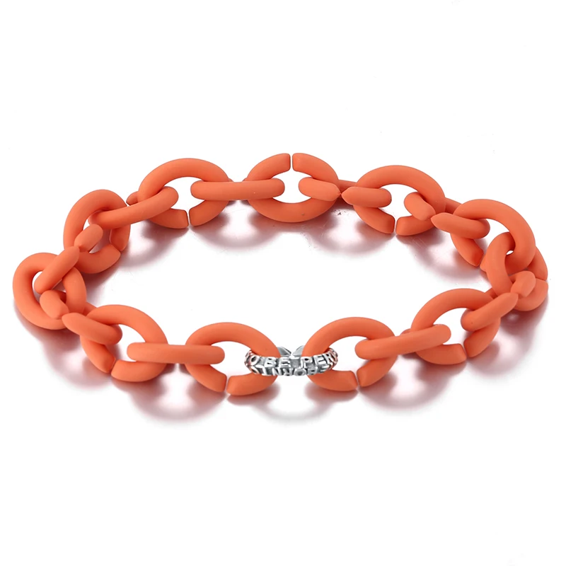 925 стерлингового серебра вдохновляющие цитаты бусины 10 цветов твердая резина X браслеты браслет мужские женские украшения европейские ювелирные изделия - Окраска металла: Orange