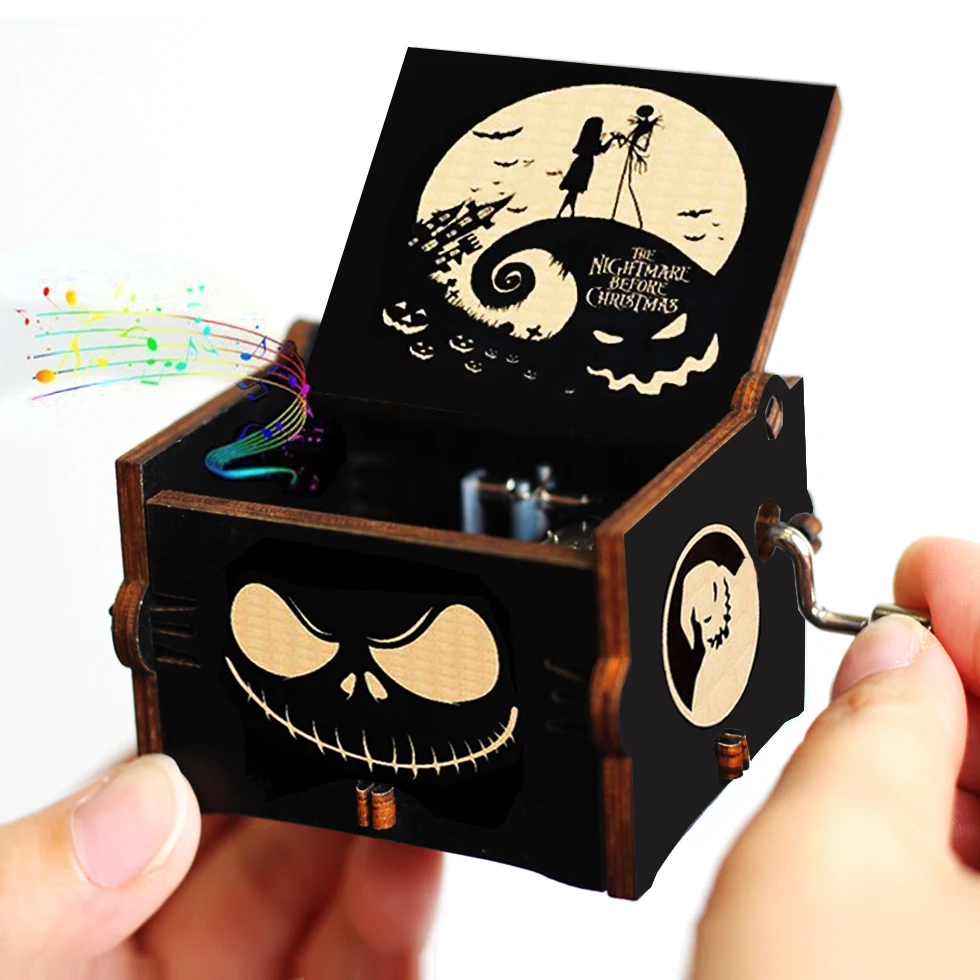 Hot Wooden Hand Crank Music Box Anime Theme Halloween Merry Christmas  Decoration Home Birthday Gift