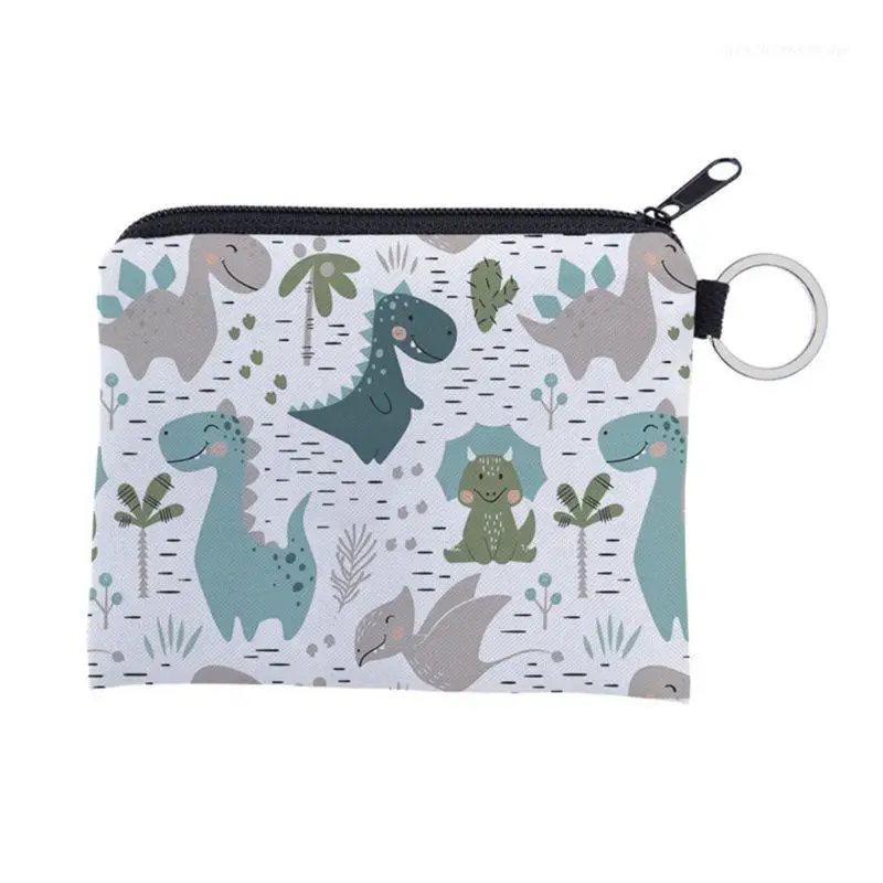 Unisex Cartoon Dinosaur Pattern Coin Card Key Ring Wallet Pouch Mini Purse Zipper Small Change Bag