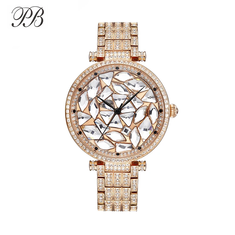 PB часы женские наручные сверкающие кристалл розового золота смотреть женщины