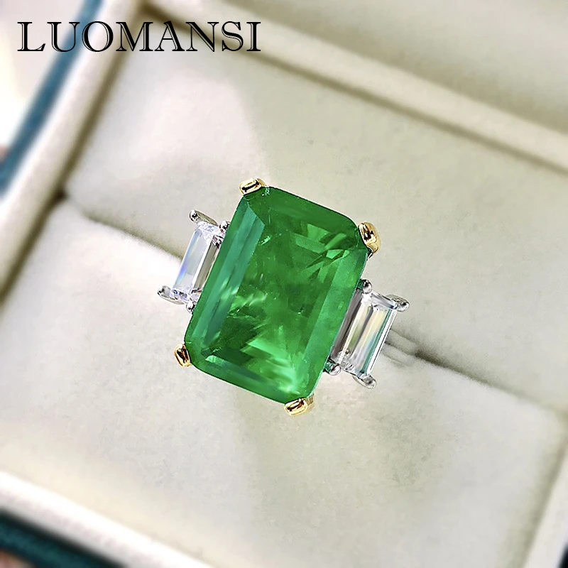 Luomansi 100% Стерлинговое Серебро 925 пробы 10*14 Изумрудный Квадратный бриллиант кольцо