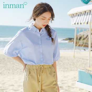 

INMAN 2020 Summer New Arriavl Pure Cotton Lapel Literary Embroidered Loose Blouse