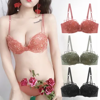 

Spring and Summer Rimless Underwear Women Lace Small Chest Gathered Show Big Bra Student Lenceria Para Mujer Sostenes De Mujer