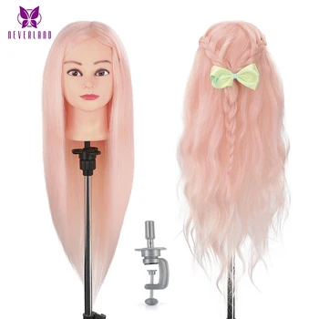

Neverland 26" 50% Real Hair Pink Hair Training Mannequin Head Female Mannequins Hairdressing Dummy Dolls Head for Hairstyles