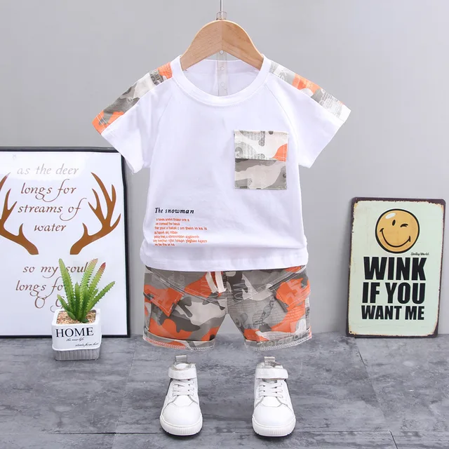 New Summer Baby Clothes Suit Children Fashion Boys Girls Cartoon T-Shirt Shorts 2Pcs/set Toddler Casual Clothing Kids Tracksuits LX micai S Orange