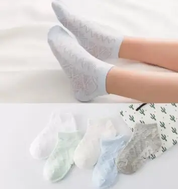 Green gray mesh 1 шт./5 пар, Детские хлопковые носки на осень, зиму и весну короткие носки для школьников нескользящие носки-тапочки для маленьких мальчиков и девочек - Цвет: Green gray mesh