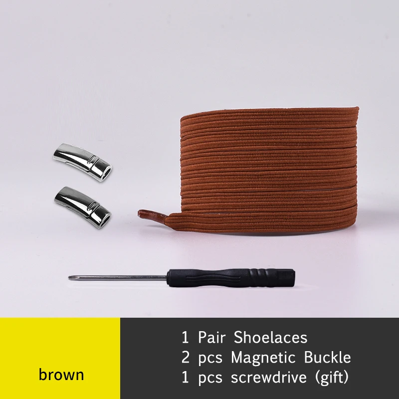 Brown 1 пара, модная магнитная пряжка для шнурков, эластичная, без шнурков, шнурки для обуви, унисекс, для детей, взрослых, плоские кроссовки, шнурки, шнурки - Цвет: Brown