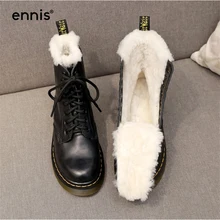 ENNIS/модные зимние ботинки; женские ботинки из натуральной кожи; Ботинки Martin на шнуровке; шерстяные ботинки; Теплая обувь из плюша на плоской подошве; Сезон Зима; Новинка; A9321