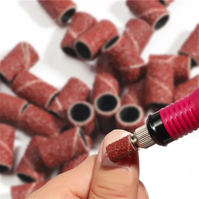 Sanding Cap Bands Electric Manicure Machine 180/120/80 Grit Nail Drill Grinding Bit Files Pedicure Tool Set Brown 100/50pcs nail drill bit manicure tools electric manicure set electric nail drill bit manicure drill bit electric manicure drill