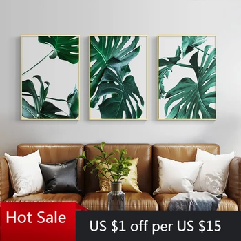 

Nordic Canvas Painting Modern Prints Plant Leaf Monstera Art Posters Green Art Wall Decor Pictures Living Room Decor Unframed