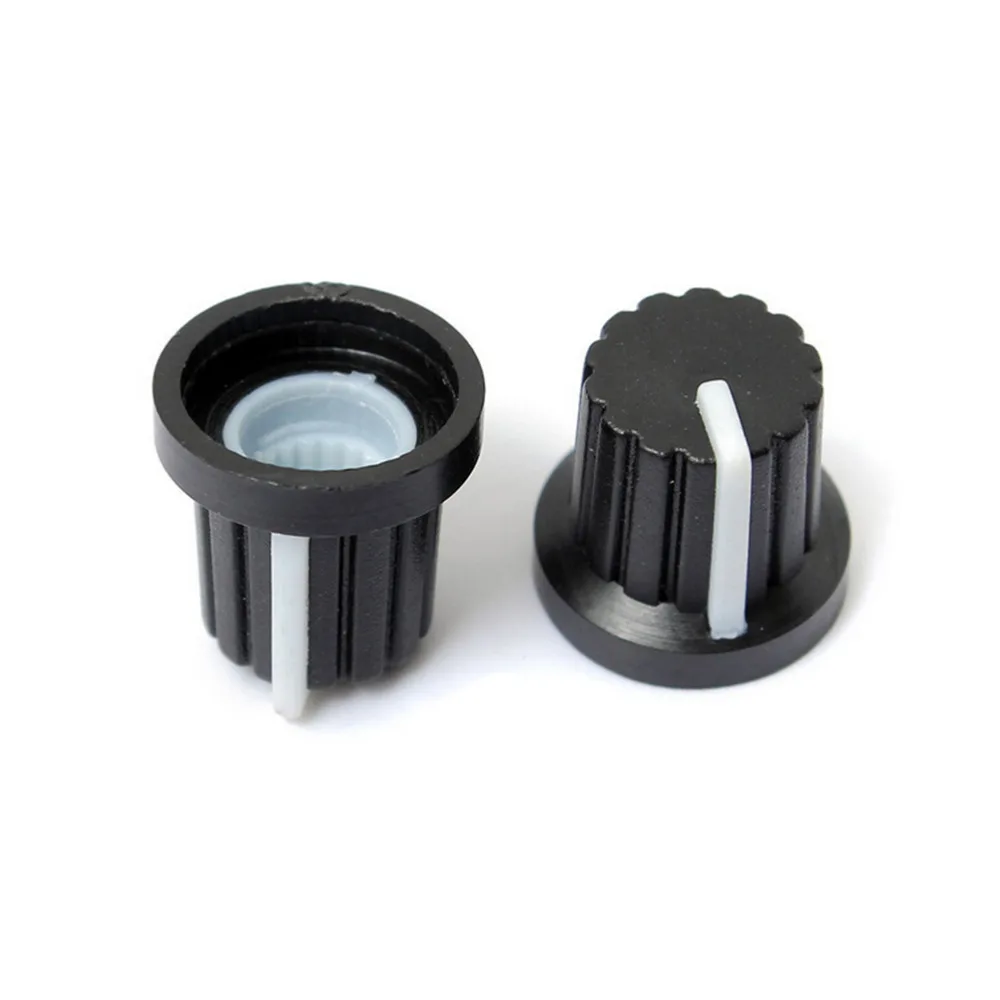 

10 Pcs 6mm Shaft Hole Dia Plastic Threaded Knurled Potentiometer Knobs Caps