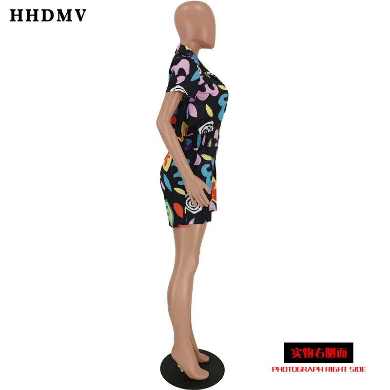 HHDMV YH5086 повседневные уличные хип хоп стильные комбинезоны с короткими рукавами и лацканами печатные свободные две пуговицы черные комбинезоны, короткие брюки