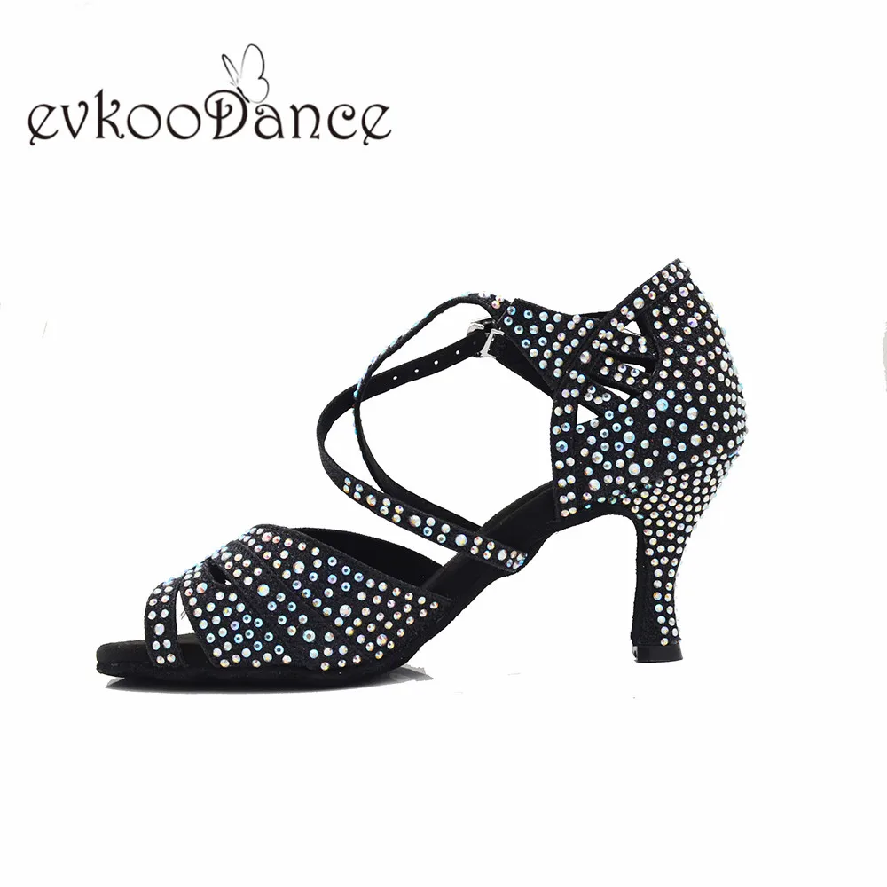 Черные блестящие стразы; Zapatos De Baile; обувь для танцев; обувь для латиноамериканских танцев, сальсы; для женщин; размеры US4-12; высота каблука 7 см; профессиональная обувь; NL345
