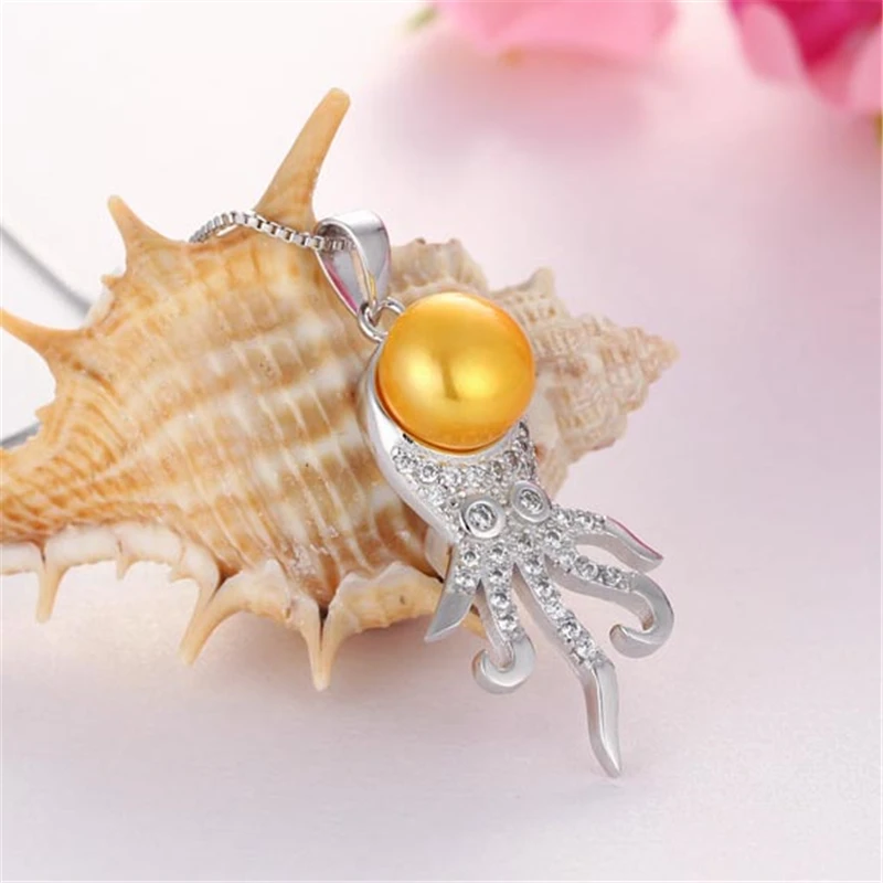 Dainashi Top Quality 925 Sterling Silver Octopus Zircon Pendant Jewelry Genuine Natural Freshwater Pearl Necklace for Women