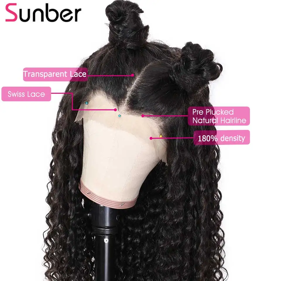 Sunber Hair Pervian глубокая волна человеческие волосы парики 12 22 дюймов предварительно