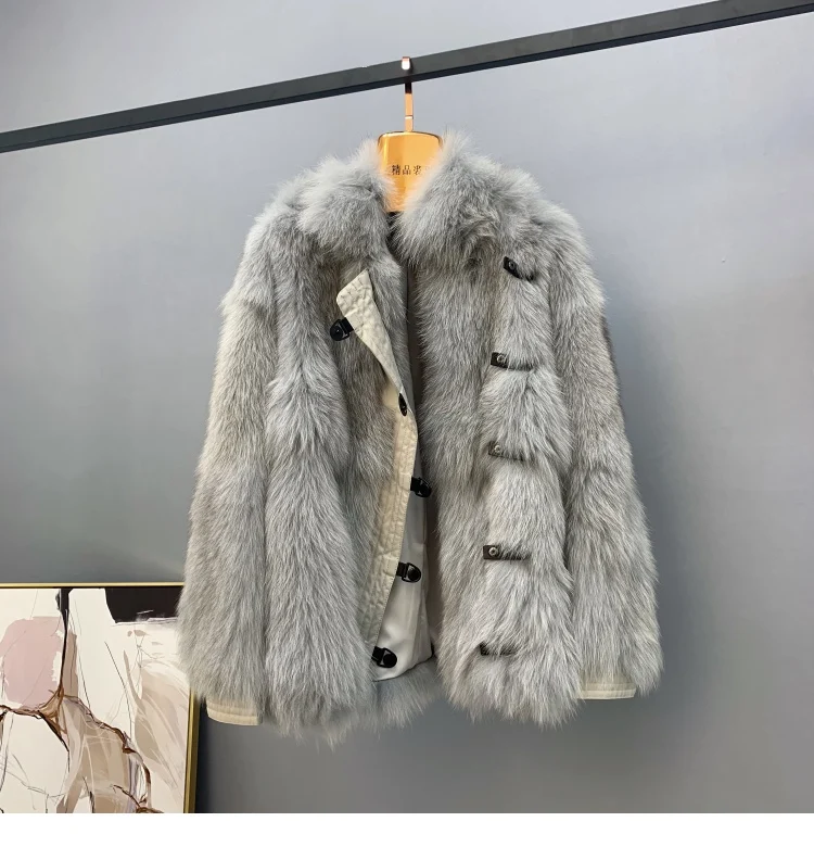 Модное меховое пальто, куртка из натуральной кожи, женское меховое пальто, теплое натуральное лисьего меха с длинным рукавом, кожаное пальто из натурального меха