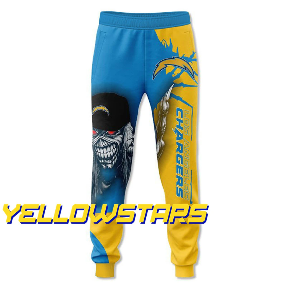 grey sweatpants Los Angeles Yellow and blue stitching chargers red eye skull hip hop sweatpants gym joggers