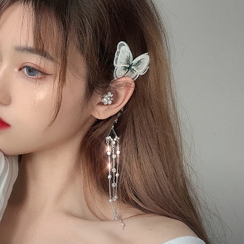 Mwsonya pendientes colgantes con forma de mariposa para mujer, aretes con bordado coreano, perla, borla, Clip para colgar en la oreja, sin Piercing, con forma de gota| - AliExpress