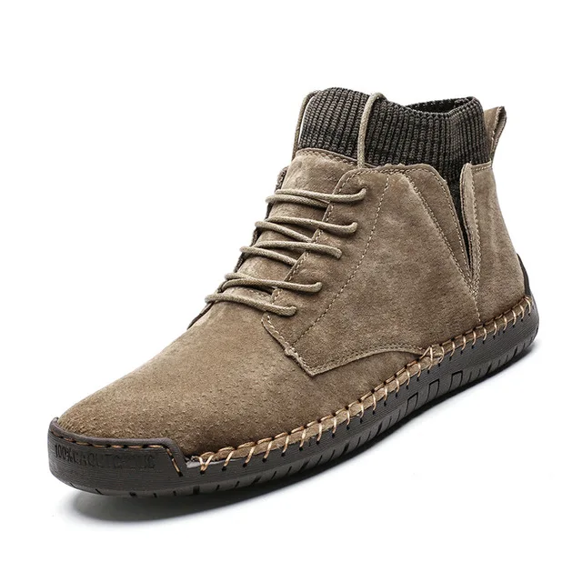 Khaki Fur Модные мужские ботильоны; коричневые кожаные повседневные зимние ботинки на меху; Теплая мужская обувь больших размеров; мужская обувь с высоким берцем; - Цвет: Khaki Fur