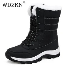 WDZKN/ г.; зимняя теплая обувь; женские зимние ботинки; ботинки до середины икры на плоской подошве из толстого плюша; женские ботинки; botas mujer; водонепроницаемые зимние женские ботинки