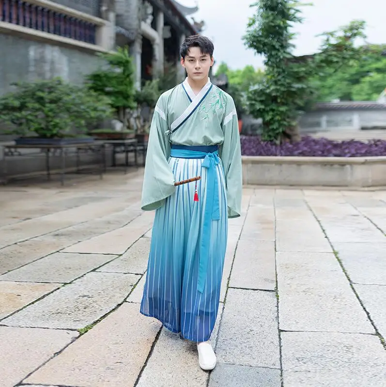 HanFu WeiJin Dynasty Китайская японская вышивка постепенная переменная юбка+ куртка scholar одаренный красивый мужской ежедневное улучшение