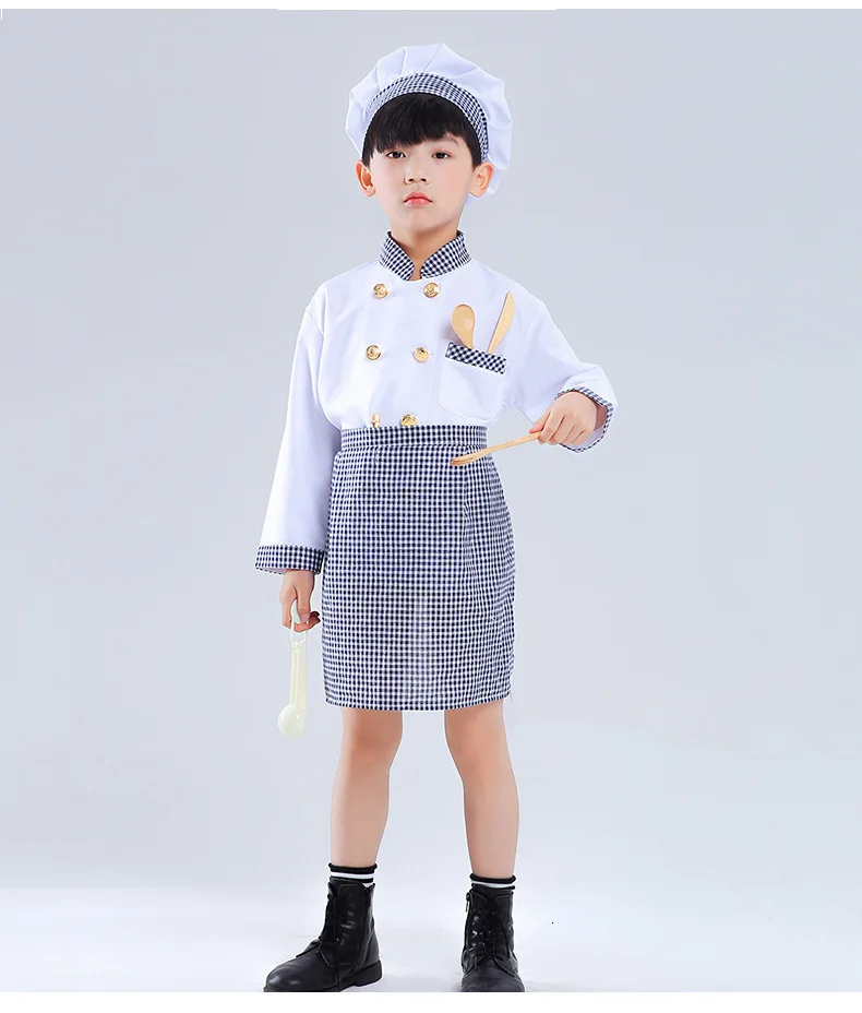 Halloween Cosplay Boys Kid Clothes Chef Uniform Matching Chef Hat Kitchen Toys 6T-10T Carnival Role Play Girl Prom Gown Costume