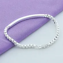 Фирменная Новинка 925 пробы серебро браслет, женская бижутерия, диаметр 4 мм, браслет с прямоуголными звеньями для Для мужчин Мода ювелирные изделия