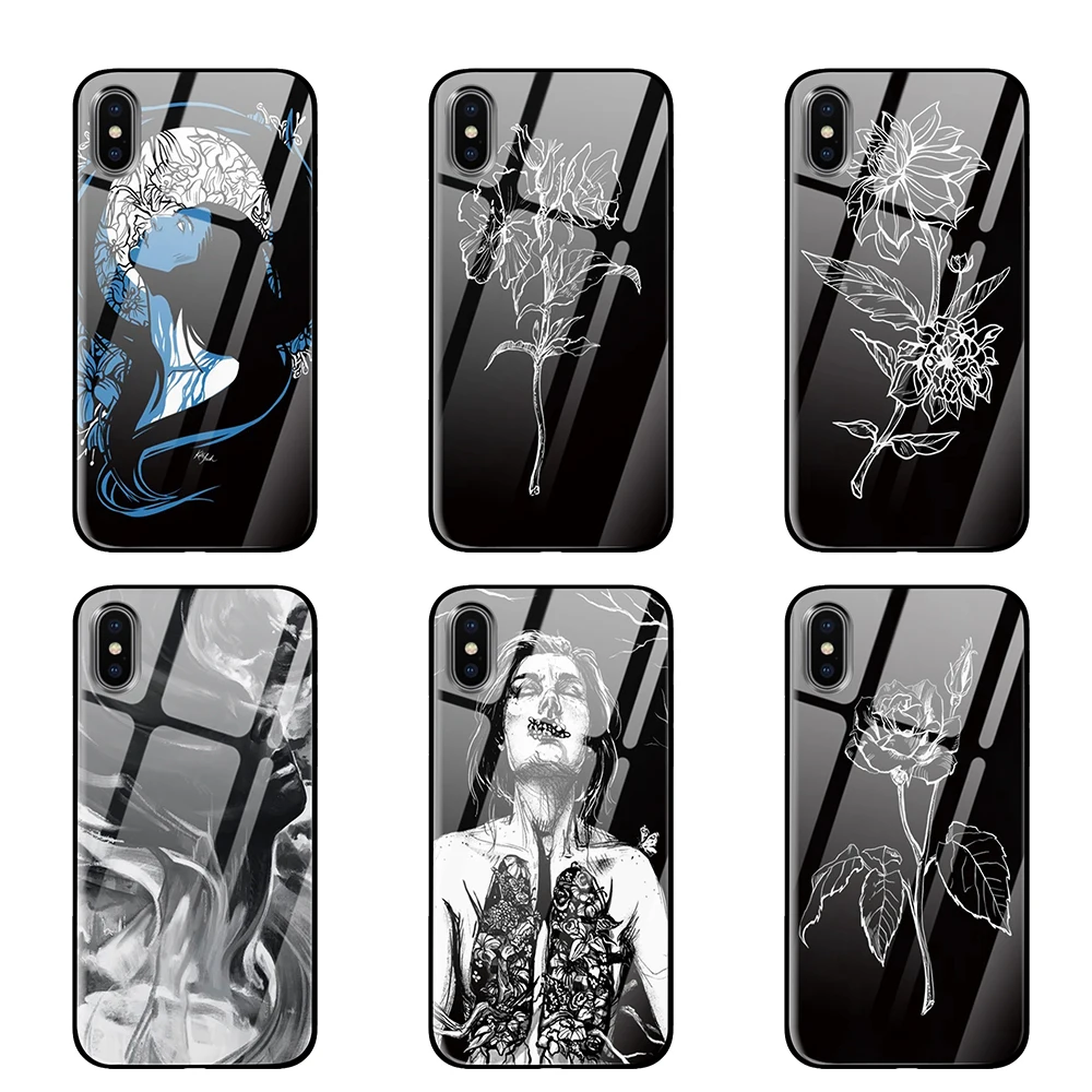 Роскошный чехол из закаленного стекла черного и белого цветов для iPhone 5 5S 6 6s 7 8 Plus X XS XR 11 Pro Max