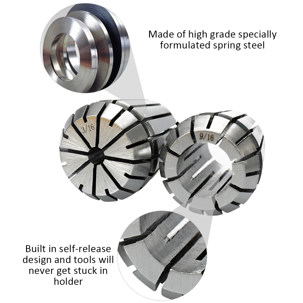 

Hot 11pcs Spring Collet Set Chuck Collets for CNC Workholding Engraving and Milling Lathe Accessories Tool 1/8mm to 9/16mm