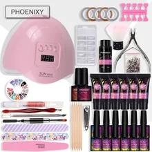 Полигелевый набор для ногтей, 80 Вт, светодиодный светильник, набор для гель-лака для ногтей, быстрое строительство для наращивания ногтей, твердый желеобразный гель, решение для выскальзывания, маникюрный набор