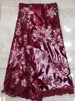 

French Net Lace Fabric sequins Latest african guipure lace fabric sequins embroidery mesh tulle stones cord velvet lace fabric